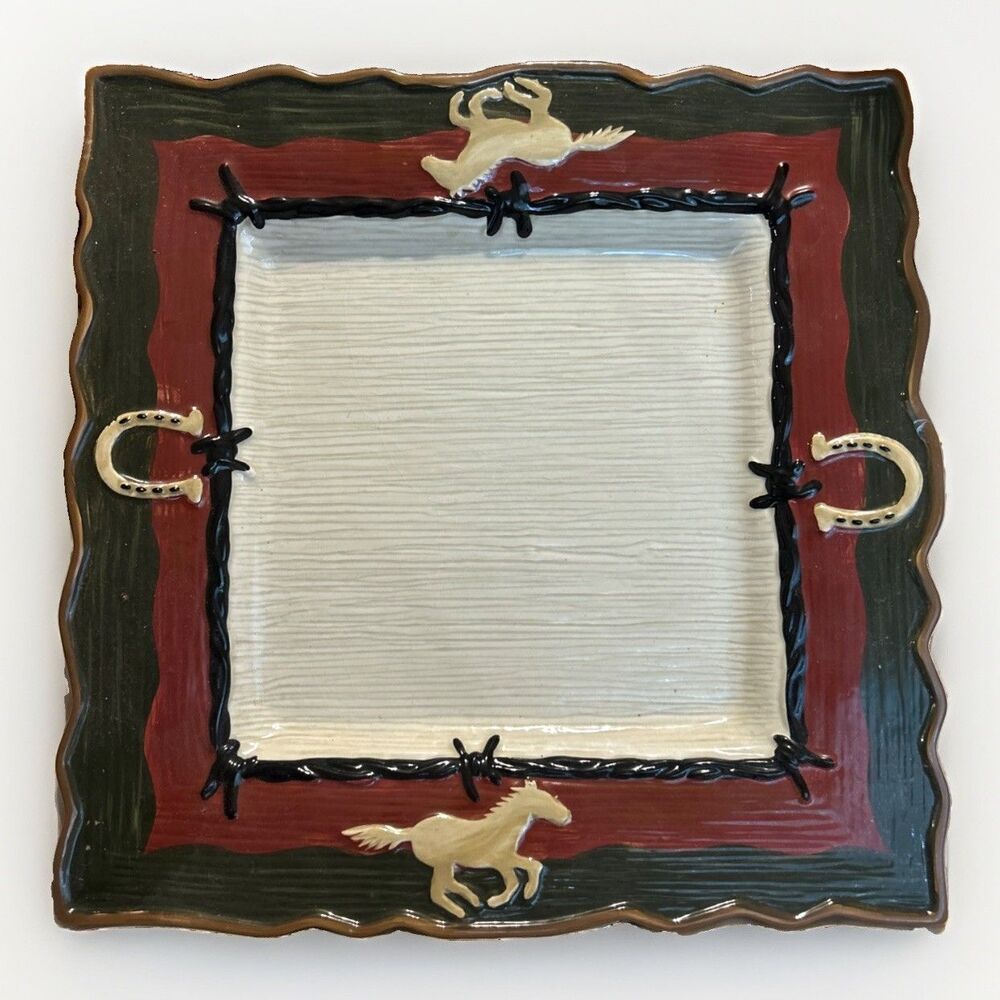 Sonoma Life Style Happy Trails 11.25" Square Dinner Plate Western Horse